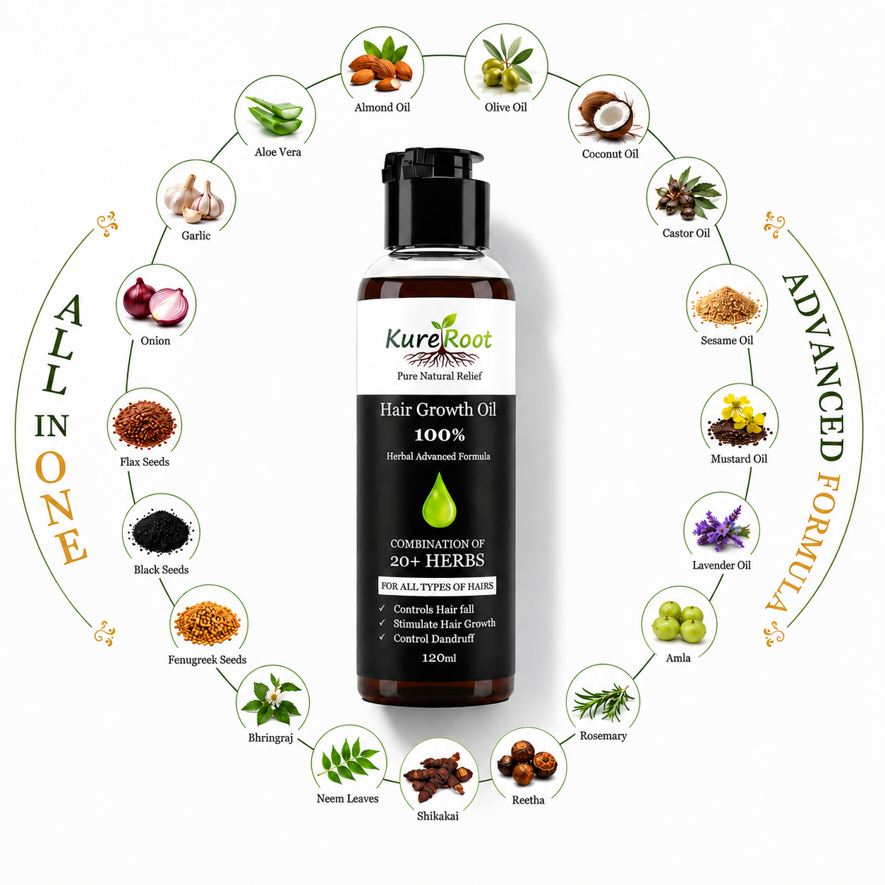 Kure Root Hair Growth Oil - 100% Natural Advance Formula